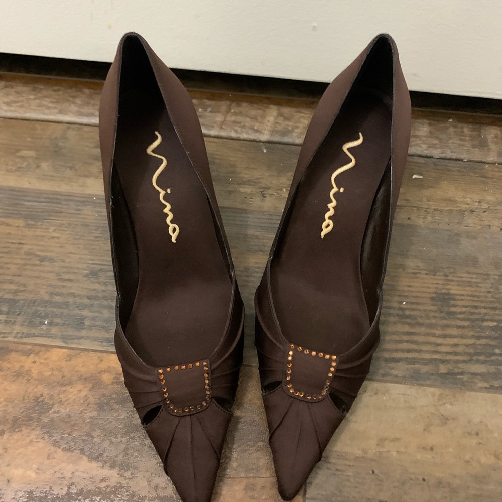 Mima Brown Dress heels with Rhinestones